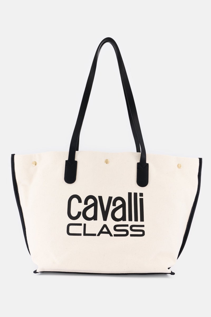 Cavalli Class Women Brand Logo Tote Bag, Off White - Image 1