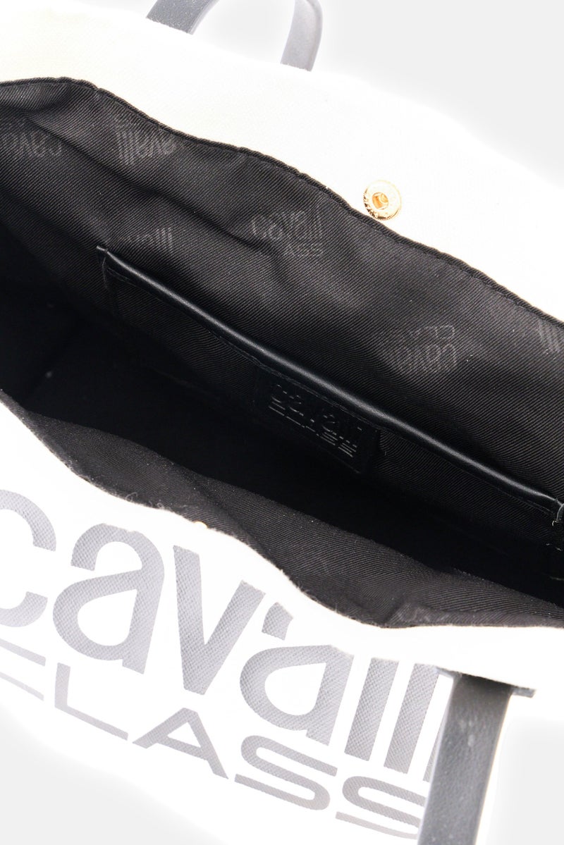 Cavalli Class Women Brand Logo Tote Bag, Off White - Image 3