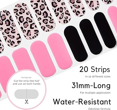 NAILOG Semi Cured Gel Nail Strips Extra Long Nail Polish Strips 20 Pieces Long Lasting Semi Cured Nail Stickers with Soft Glossy Gel Finish Pink Leopard - Image 4