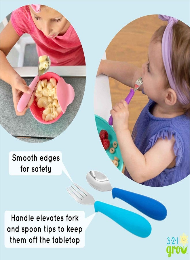 321 Grow Eat with Me Spoon and Fork Set – Toddler Utensils with Easy-Grip Silicone Handles – Kid-Sized & Safe Stainless Silverware – Promotes Independent Eating – Dishwasher Safe (Grape) - Image 3