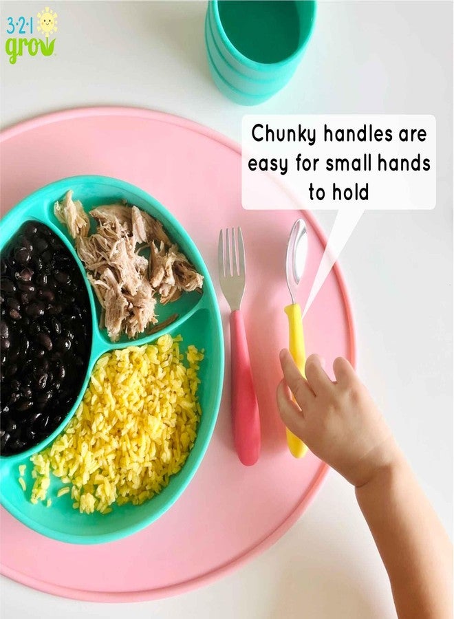 321 Grow Eat with Me Spoon and Fork Set – Toddler Utensils with Easy-Grip Silicone Handles – Kid-Sized & Safe Stainless Silverware – Promotes Independent Eating – Dishwasher Safe (Grape) - Image 5