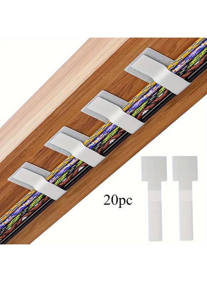 20 White Self Adhesive Heavy Duty Magic Cable Tapes Straps No Tools Required - Image 1
