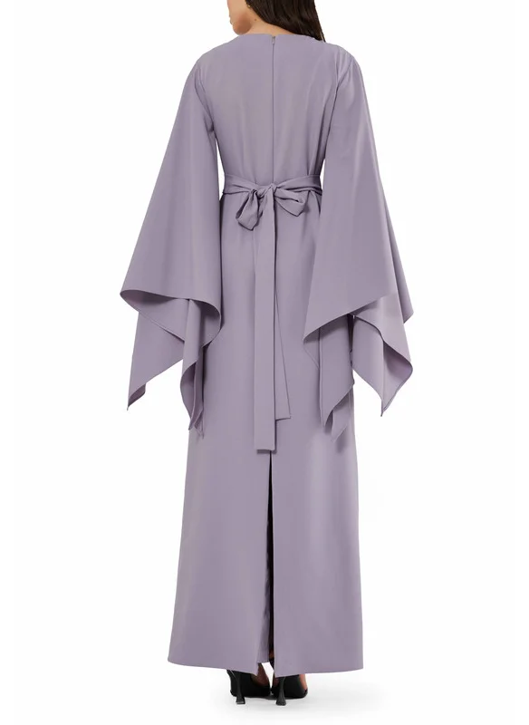 Amri Round Neck Lace Detail Angel Sleeve Gown