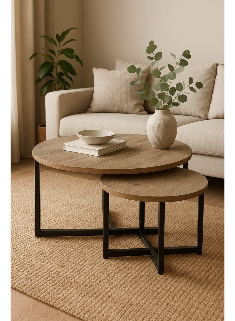 طاولة قهوة فاخرة باللون طاولة وسط مركزية دائرية  مكونة من قطعتين طاولة جانبية عصرية مع أرجل معدنية لغرفة المعيشة