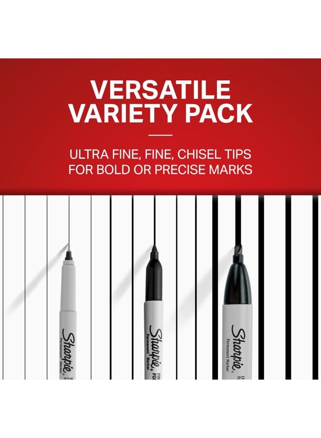 Evarne Sharpie Permanent Markers Variety Pack, Featuring Ultra-Fine, Chisel Tip, And Fine Tip Marker Set, Writing And Poster Markers, Black, 6 Count - Image 5