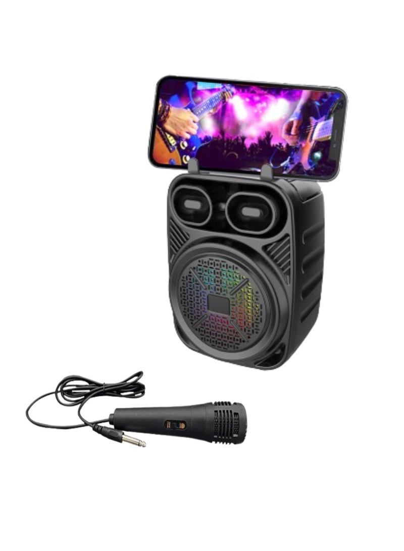 singe Portable Bluetooth Karaoke Speaker with Wired Microphone and Phone Holder – RGB LED Lights, USB/TF Card/AUX Support, Rechargeable Battery, for Outdoor & Indoor Use - Image 1
