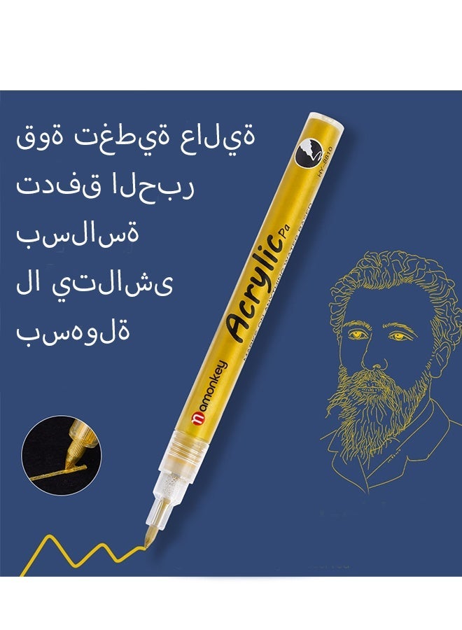 ACRYLIC 2 Pcs Golden Acrylic Highlight Marker, Student Drawing Special Bright Pen, DIY Waterproof Quick-Dry Pen - Image 3