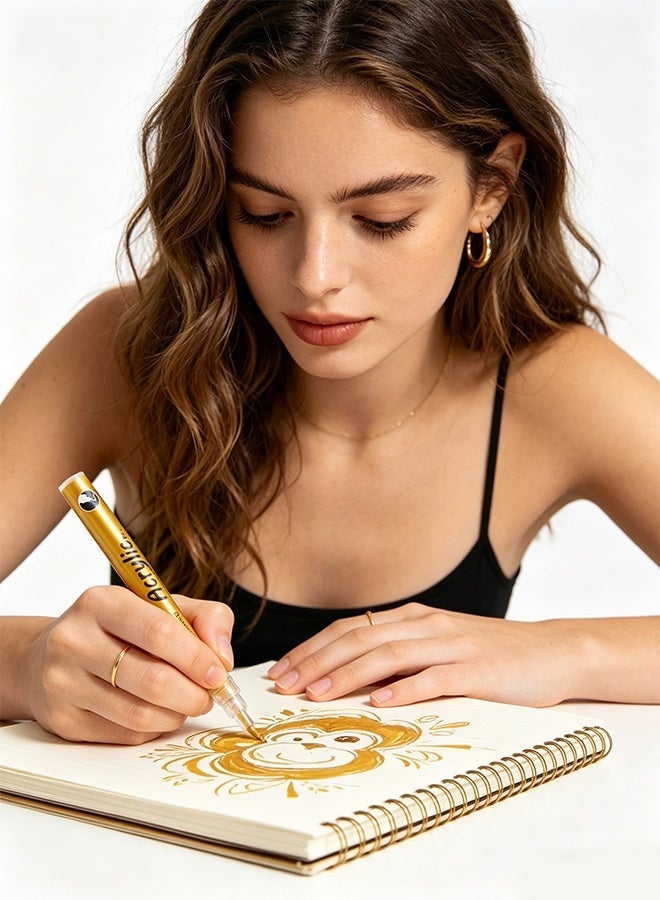 ACRYLIC 2 Pcs Golden Acrylic Highlight Marker, Student Drawing Special Bright Pen, DIY Waterproof Quick-Dry Pen - Image 2
