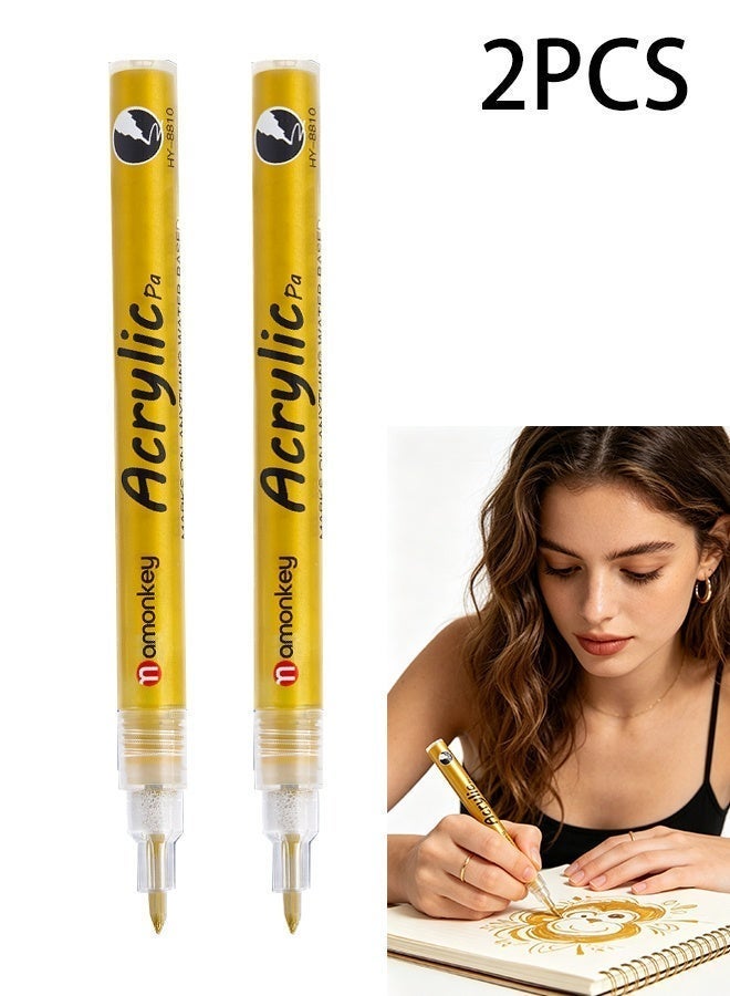 ACRYLIC 2 Pcs Golden Acrylic Highlight Marker, Student Drawing Special Bright Pen, DIY Waterproof Quick-Dry Pen - Image 1