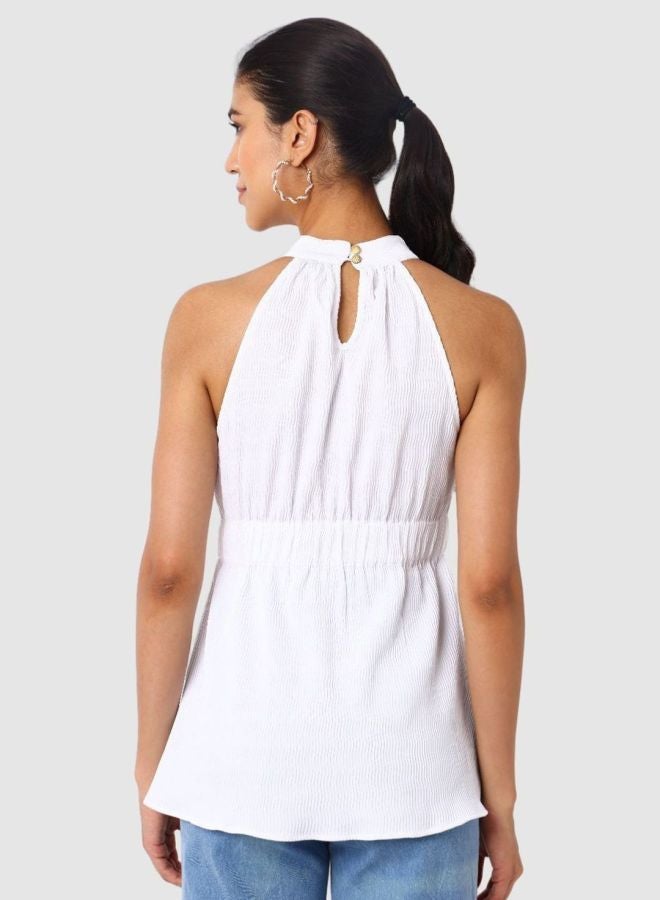 Freehand Women Fit and Flared Textured Halter Neck Sleeveless Peplum Top - Image 4