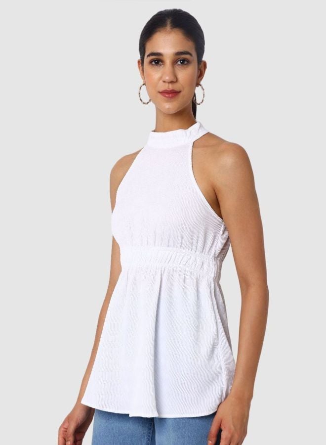 Freehand Women Fit and Flared Textured Halter Neck Sleeveless Peplum Top - Image 5