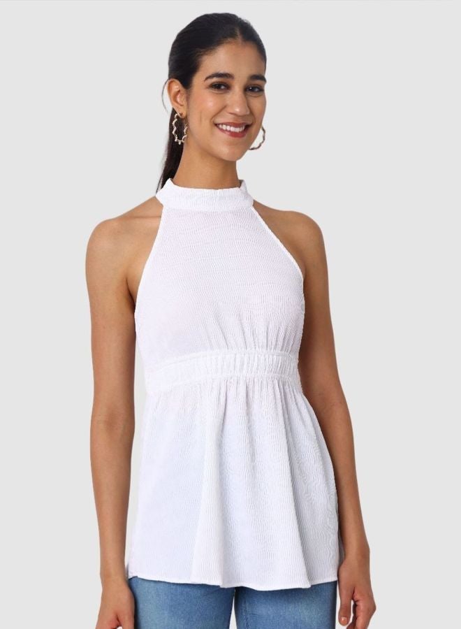Freehand Women Fit and Flared Textured Halter Neck Sleeveless Peplum Top - Image 2