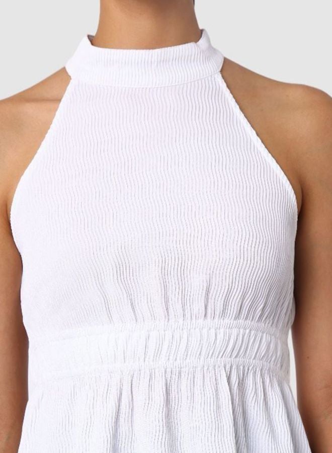 Freehand Women Fit and Flared Textured Halter Neck Sleeveless Peplum Top - Image 3