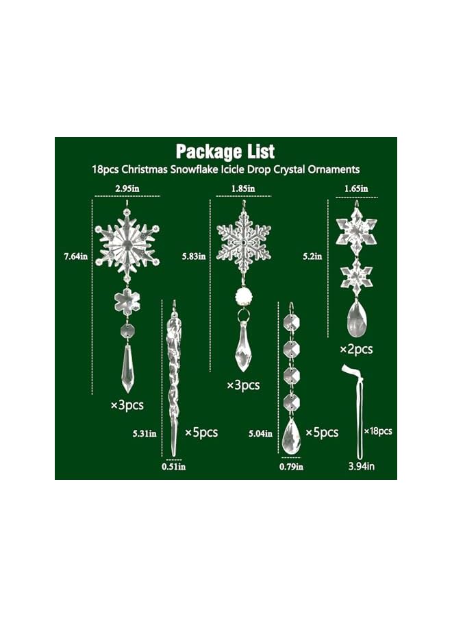 The Bros 18 قطعة زينة شجرة عيد الميلاد كريستال زينة، زينة أكريليك معلقة على شكل ثلج متدلي كريستالي لزينة عيد الميلاد وزينة الجدران في الشتاء لاحتفالات رأس السنة الجديدة (شفاف) - Image 3