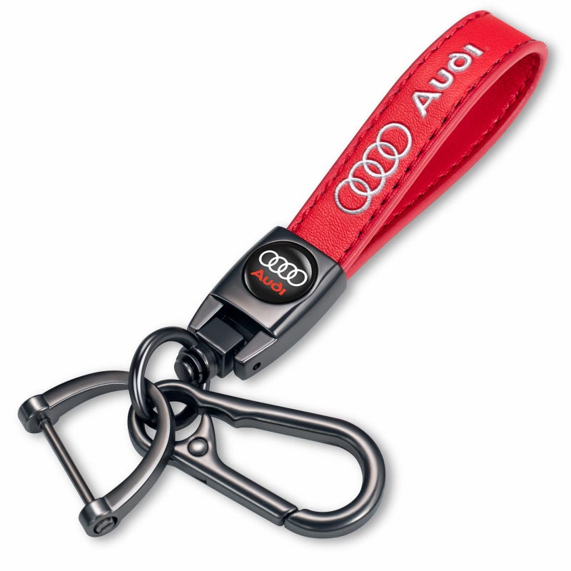 TACOMA Genuine Leather Car Keychain Fit for Audi A1 A3 RS3 A4 A5 A6 A7 RS7 A8 Q3 Q5 Q7 R8 Key Chain for Men and Women Family Present Key Ring Accessories(Red) - Image 1