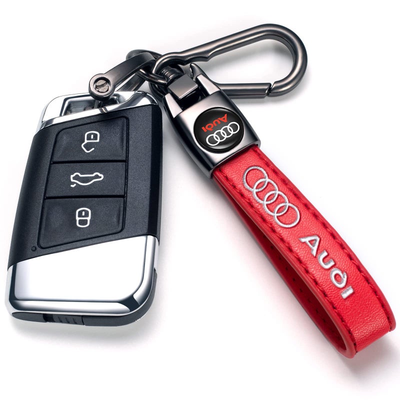 TACOMA Genuine Leather Car Keychain Fit for Audi A1 A3 RS3 A4 A5 A6 A7 RS7 A8 Q3 Q5 Q7 R8 Key Chain for Men and Women Family Present Key Ring Accessories(Red) - Image 2