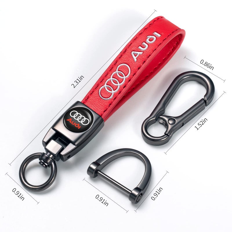 TACOMA Genuine Leather Car Keychain Fit for Audi A1 A3 RS3 A4 A5 A6 A7 RS7 A8 Q3 Q5 Q7 R8 Key Chain for Men and Women Family Present Key Ring Accessories(Red) - Image 5