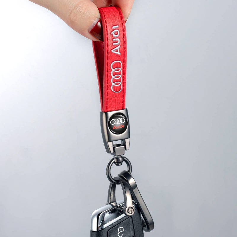 TACOMA Genuine Leather Car Keychain Fit for Audi A1 A3 RS3 A4 A5 A6 A7 RS7 A8 Q3 Q5 Q7 R8 Key Chain for Men and Women Family Present Key Ring Accessories(Red) - Image 3