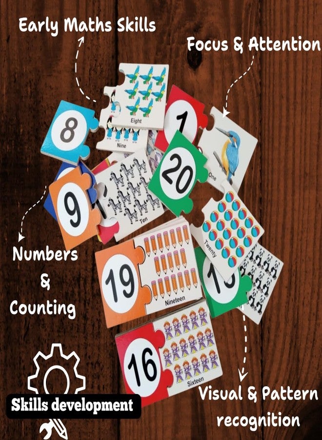 Toyjos Kids Counting Learning Puzzle Set | Non-Toxic Colorful 2pcs Jigsaw Puzzle with Wooden Box | Montessori Early Education Number and Object Recognition Toy with Picture for Preschooler Boys, Girls - Image 3