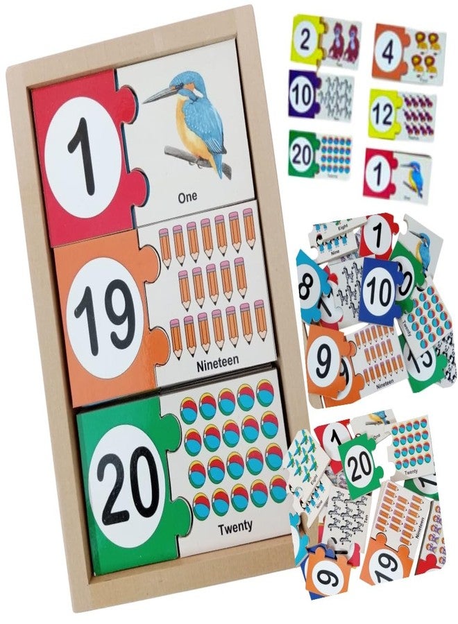 Toyjos Kids Counting Learning Puzzle Set | Non-Toxic Colorful 2pcs Jigsaw Puzzle with Wooden Box | Montessori Early Education Number and Object Recognition Toy with Picture for Preschooler Boys, Girls - Image 1