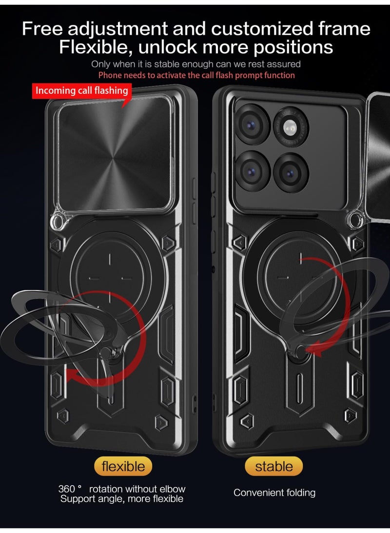 General Case Compatible with Motorola Edge 60 Pro, Anti-Drop Shockproof Armor Case with Slide Camera Cover and Magnetic Ring Stand Holder, 2-in-1 Hybrid PC+TPU Durable Cover  - Image 3