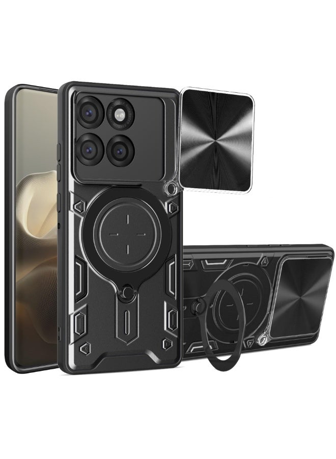 General Case Compatible with Motorola Edge 60 Pro, Anti-Drop Shockproof Armor Case with Slide Camera Cover and Magnetic Ring Stand Holder, 2-in-1 Hybrid PC+TPU Durable Cover  - Image 1