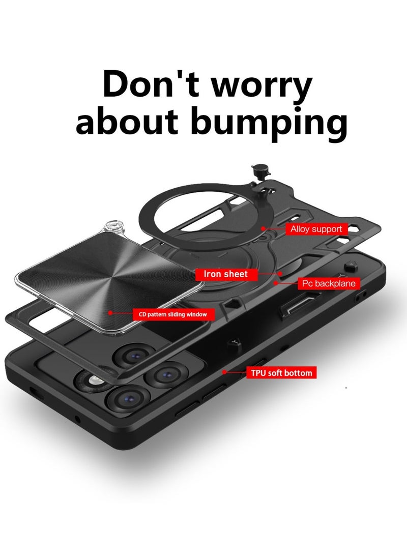 General Case Compatible with Motorola Edge 60 Pro, Anti-Drop Shockproof Armor Case with Slide Camera Cover and Magnetic Ring Stand Holder, 2-in-1 Hybrid PC+TPU Durable Cover  - Image 2