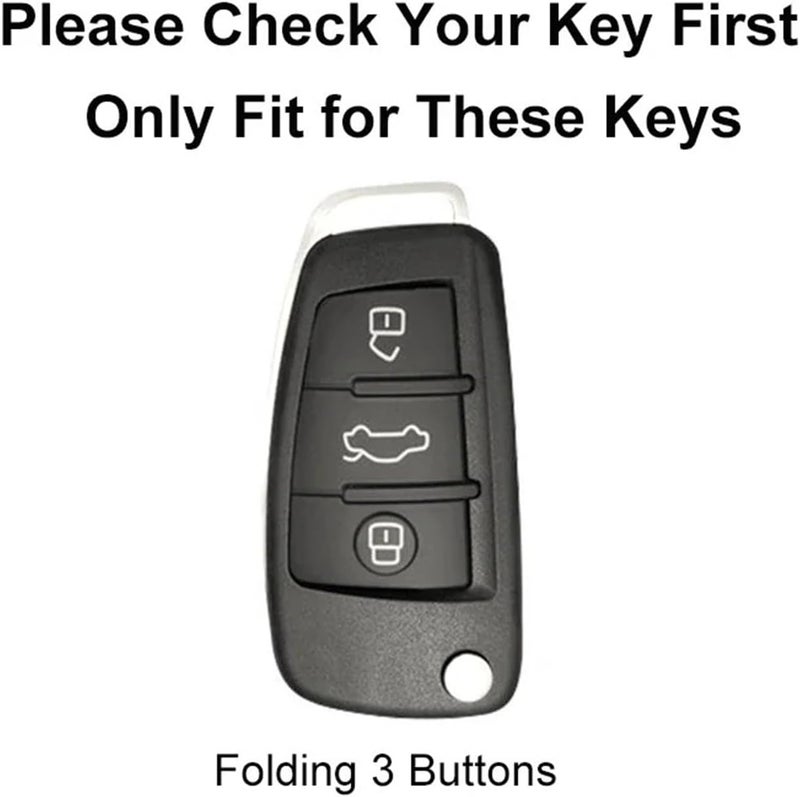 Leather Car Key Fob Cover for fit for A3 A4 A6 Q3 Q7 TT - & Stylish(Silver) - Image 3