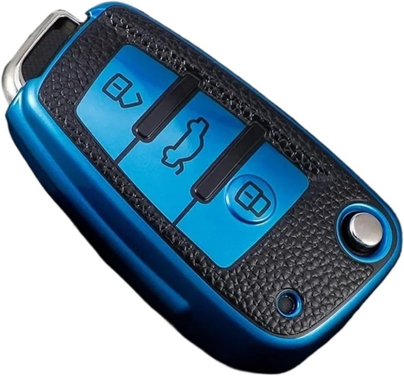 Leather Car Key Fob Cover for fit for A3 A4 A6 Q3 Q7 TT - & Stylish(Silver) - Image 1