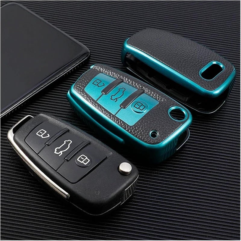 Leather Car Key Fob Cover for fit for A3 A4 A6 Q3 Q7 TT - & Stylish(Silver) - Image 4
