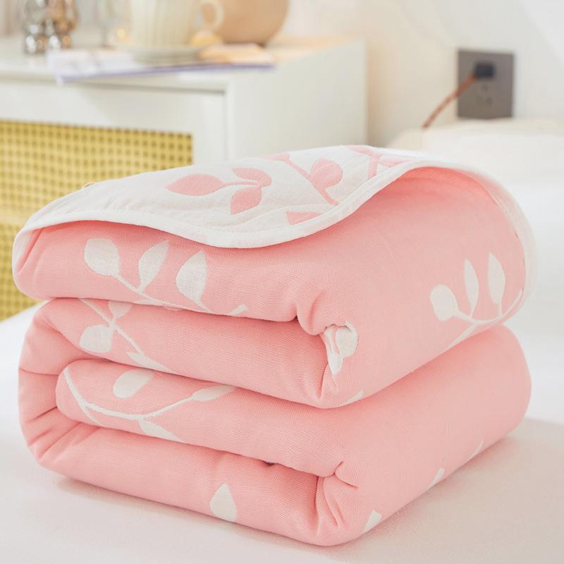 100% Cotton Lightweight Summer Baby Blanket (leafy pink) 
