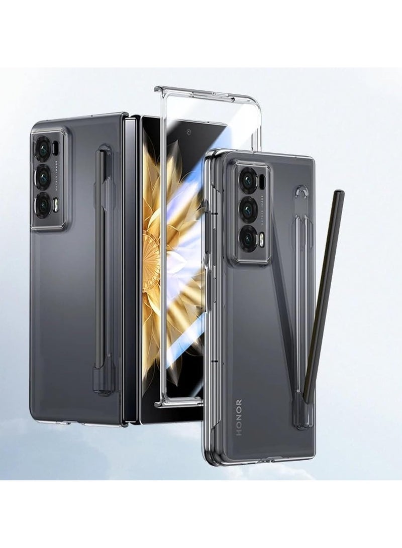عام غلاف هاتف متوافق مع هاتف Honor Magic V2 2023. يأتي مع قلم سماعة ومحامل للقلم. هذا الغلاف مقاوم للتشقير و فائق الرقائق، ويحتوي على محافظ شاشة مدمج داخله.