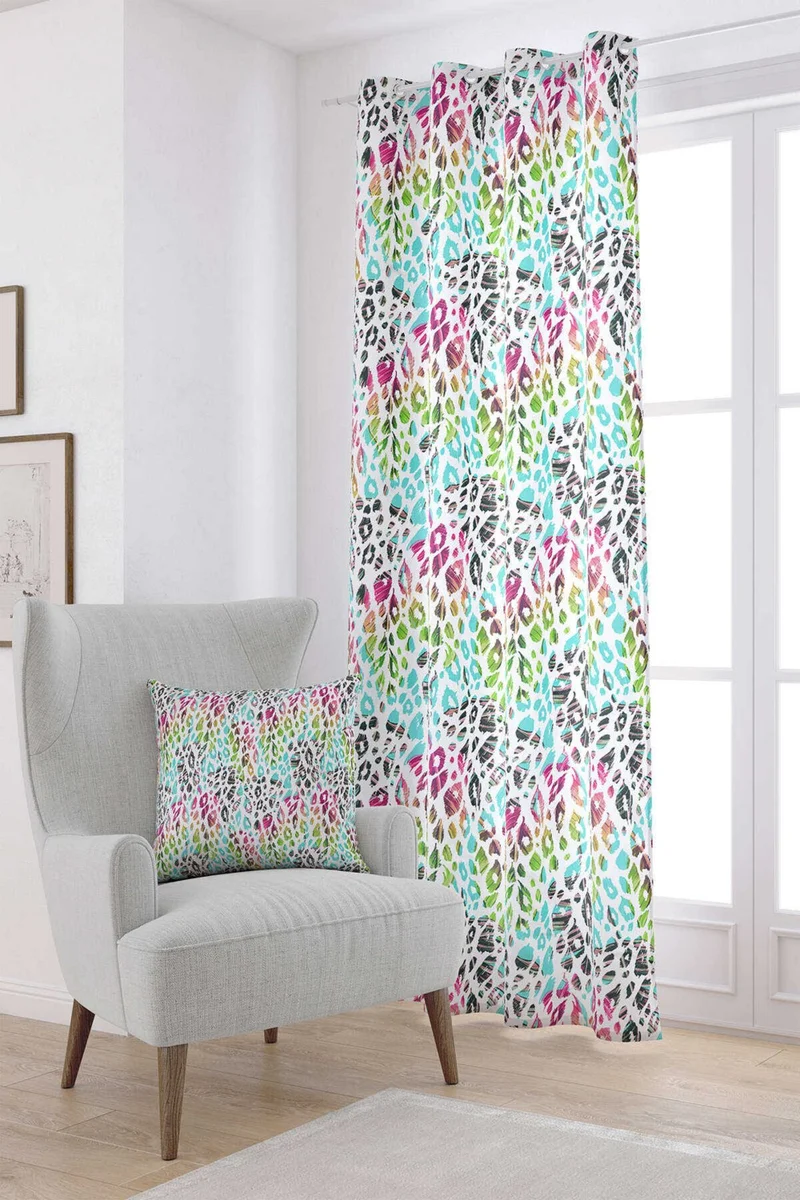 Cango Home White Multicolored Leopard Patterned Digital Printed Curtain CGH355-PR