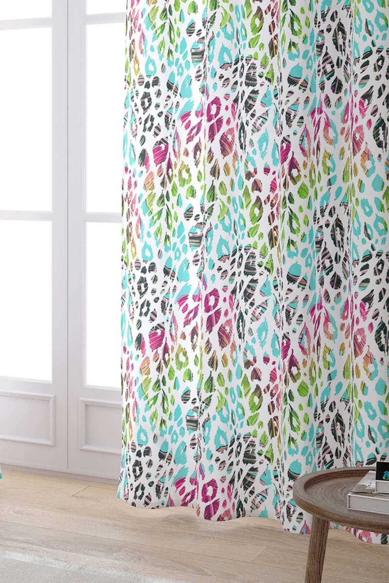 Cango Home White Multicolored Leopard Patterned Digital Printed Curtain CGH355-PR