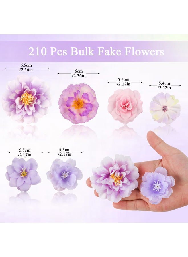 ATTGREAT 210 Pcs Mini Silk Flower Heads Small Fake Rose Daisy Faux Flowers Bulk for Crafts Artificial Loose Fabric Flowers Heads Sunflower Bulk for Wedding Hair Cap Dresses Decorations, Purple - Image 2