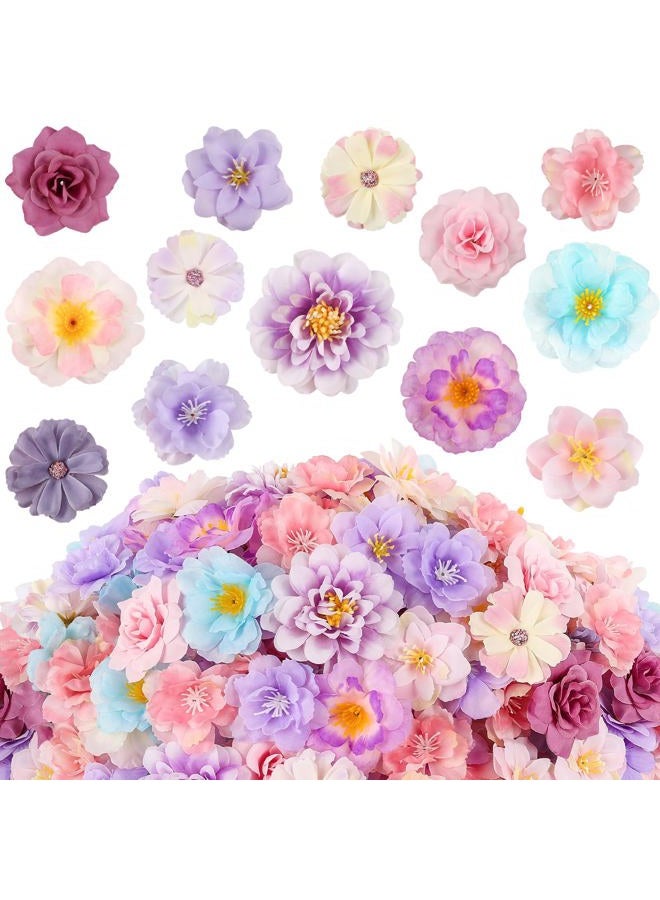 ATTGREAT 210 Pcs Mini Silk Flower Heads Small Fake Rose Daisy Faux Flowers Bulk for Crafts Artificial Loose Fabric Flowers Heads Sunflower Bulk for Wedding Hair Cap Dresses Decorations, Purple - Image 1