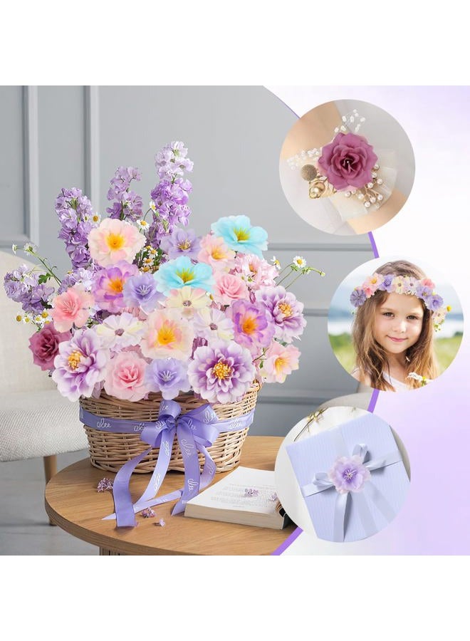 ATTGREAT 210 Pcs Mini Silk Flower Heads Small Fake Rose Daisy Faux Flowers Bulk for Crafts Artificial Loose Fabric Flowers Heads Sunflower Bulk for Wedding Hair Cap Dresses Decorations, Purple - Image 3