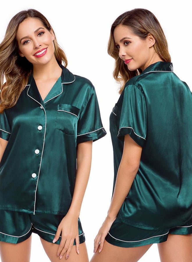 LecGee Womens Pajamas Set Silk Satin Sleepwear Short Sleeve Nightwear Button Down Pj Lounge - Image 1