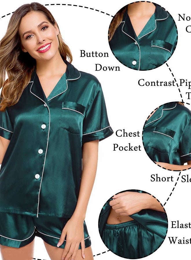 LecGee Womens Pajamas Set Silk Satin Sleepwear Short Sleeve Nightwear Button Down Pj Lounge - Image 5