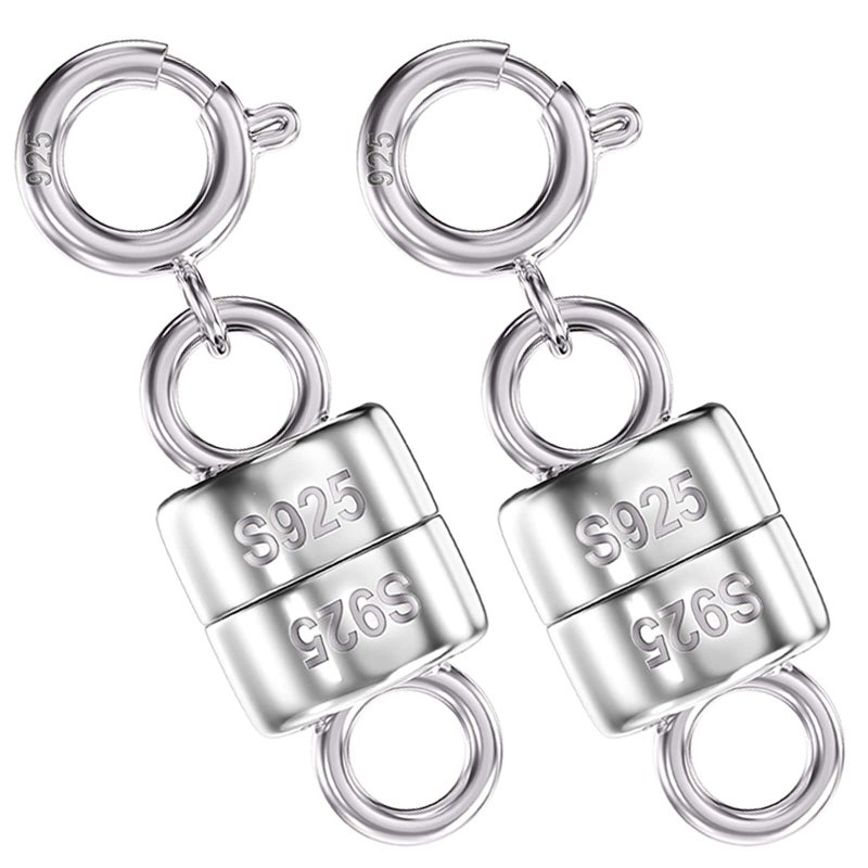 Qulltk 925 Sterling Silver Magnetic Necklace Clasps and ClosuresMini Bracelets Clasp Converter Gold and Silver Chain Extender for Jewelry Making Supplies