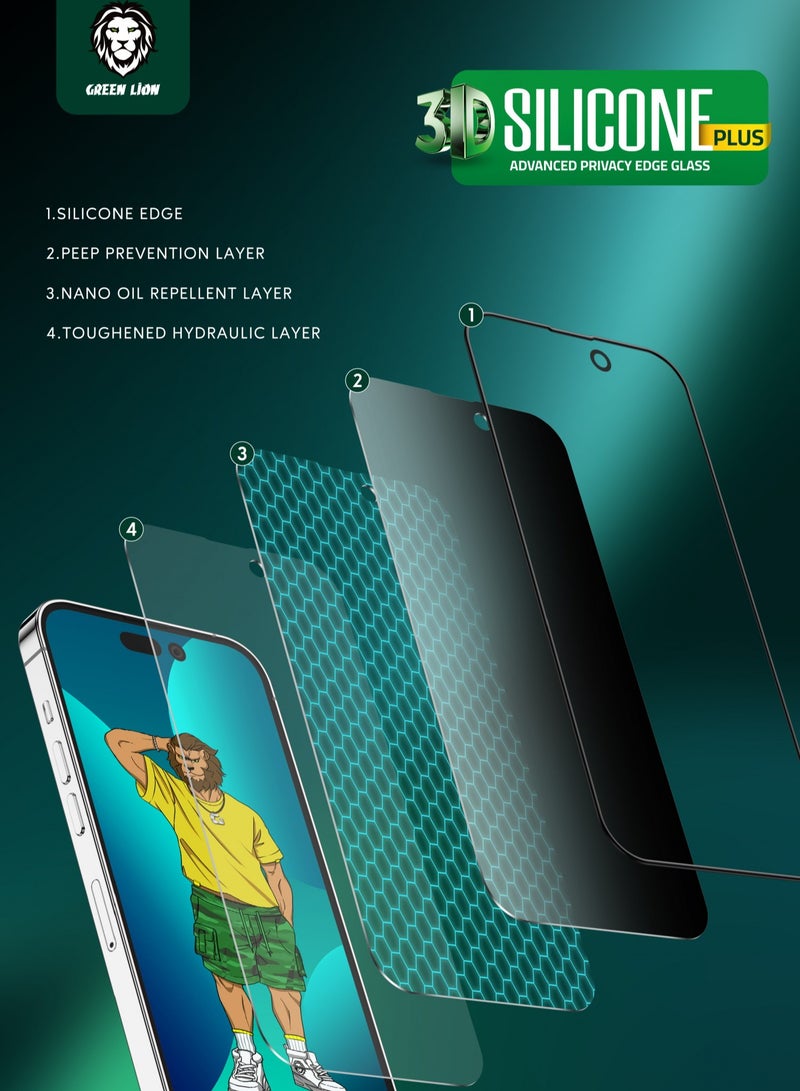 GREEN LION iPhone 13 Pro Max Screen Protector/14 Plus 6.7" Screen Protector / 3D Silicone Privacy Glass / Anti Scratch / Anti Fingerprint / Grease Resistance / Blocked Side Viewing / Highly Responsive - Black Edge/Privacy - Image 4