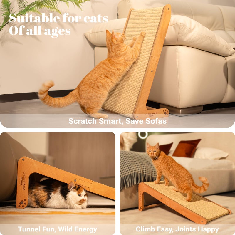 CHEERHOME PETS Sisal Cat Scratcher Ramp for Indoor Cats, 24.8" L Shape Scratching Post Climbing Vertical Cat Scratch Pad, Solid Wooden Cat Furniture(Medium) - Image 5
