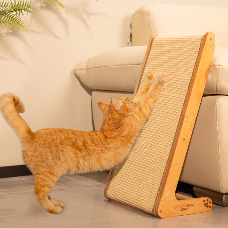 CHEERHOME PETS Sisal Cat Scratcher Ramp for Indoor Cats, 24.8" L Shape Scratching Post Climbing Vertical Cat Scratch Pad, Solid Wooden Cat Furniture(Medium) - Image 1