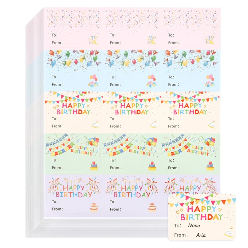Linsuminn Happy Birthday Gift Tags Stickers, 150 PCS Gift Tags Stickers for Presents, 10 Sheets Self Adhesive to from Name Tag Labels Sticker Birthday Present Label for Box Cards Envelope Gifts Wrapping - Image 1