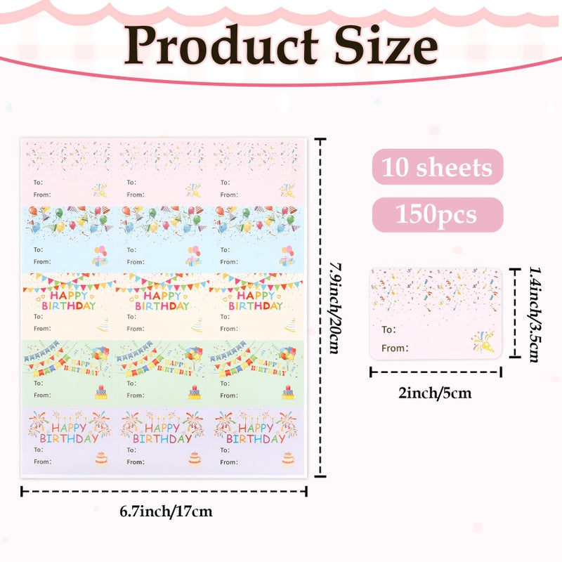 Linsuminn Happy Birthday Gift Tags Stickers, 150 PCS Gift Tags Stickers for Presents, 10 Sheets Self Adhesive to from Name Tag Labels Sticker Birthday Present Label for Box Cards Envelope Gifts Wrapping - Image 2