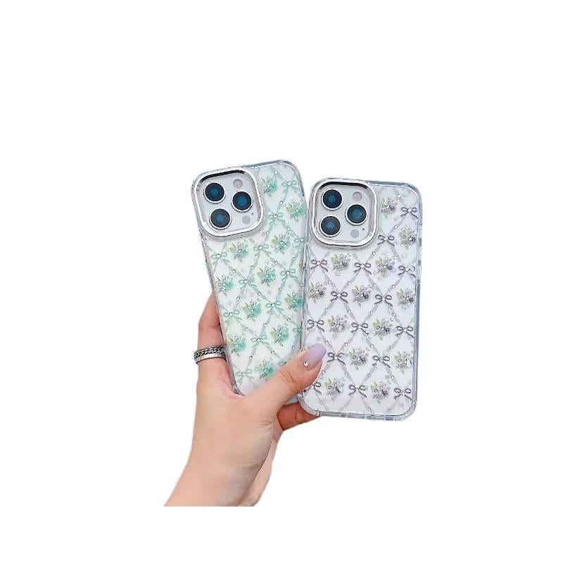 LS غطاء واقي بسيليكون لـ iPhone 11 مع مقاوم للصدمات وتصميم فيونكة مع مقاوم للصدمات مع نقشة زهور مع نقشة معينات باللون أزرق بتصميم زهري من السيليكون باللون الأزرق - Image 5