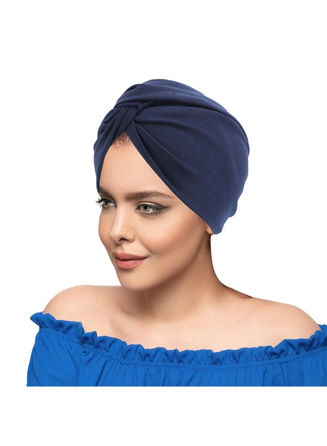 4PCS Women's Stretchy Turban Cap, Chemotherapy Cap, Women's Turbans, Women's Hijab, Twist Cross Cap for Women(Blue, Dark Blue, Camel, Grey) - Image 2