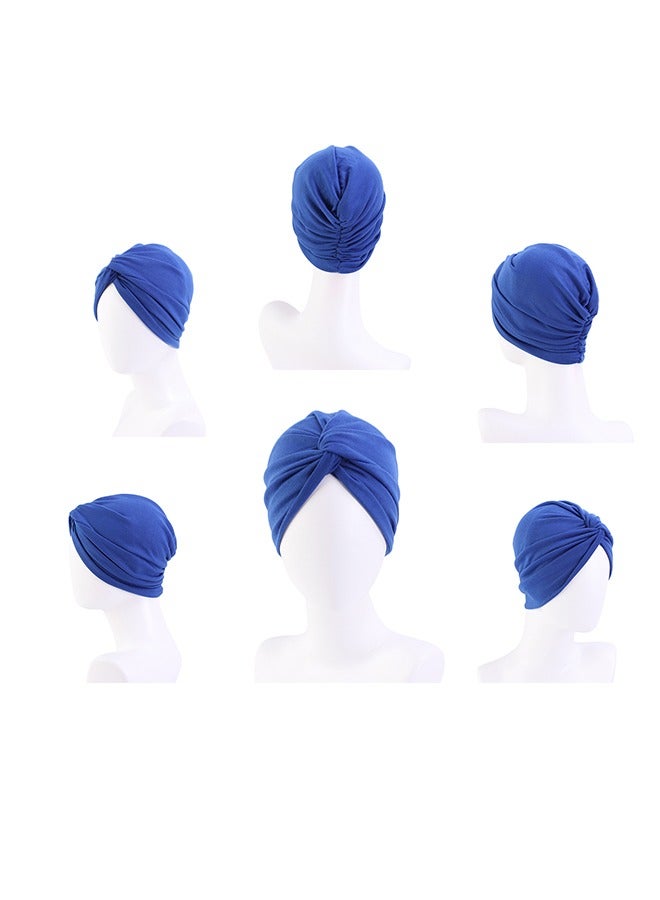 4PCS Women's Stretchy Turban Cap, Chemotherapy Cap, Women's Turbans, Women's Hijab, Twist Cross Cap for Women(Blue, Dark Blue, Camel, Grey) - Image 5
