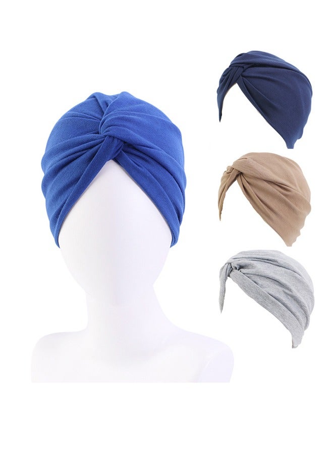 4PCS Women's Stretchy Turban Cap, Chemotherapy Cap, Women's Turbans, Women's Hijab, Twist Cross Cap for Women(Blue, Dark Blue, Camel, Grey) - Image 1