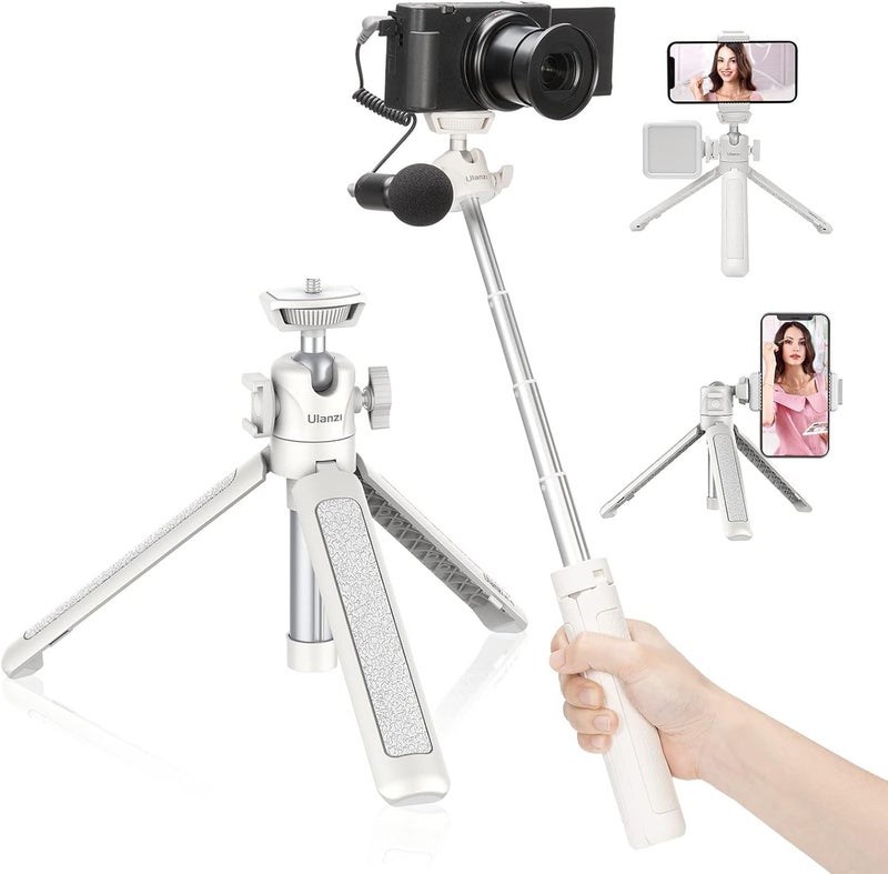 Ulanzi MT-42 Camera Tripod Mini Tabletop Tripod Selfie Stick with Cold Shoe,Travel Tripod for Phone 17 Canon G7X Mark III Sony ZV-1 RX100 VII A6600 Vlogging Filmmaking Live Streaming White - Image 1